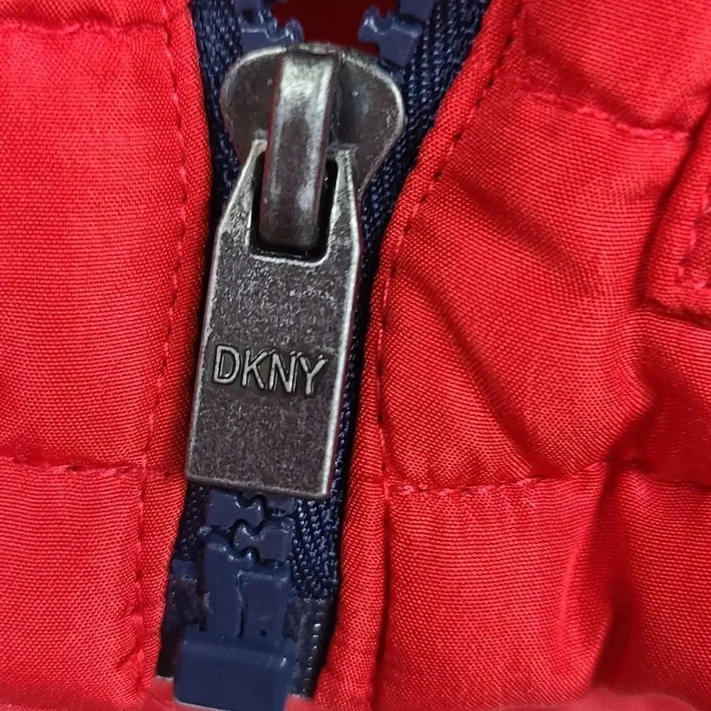 DKNY Red & Blue Winter Vest Hoodie Puffer Jacket Boys 12M Sleeveless Coat Baby
